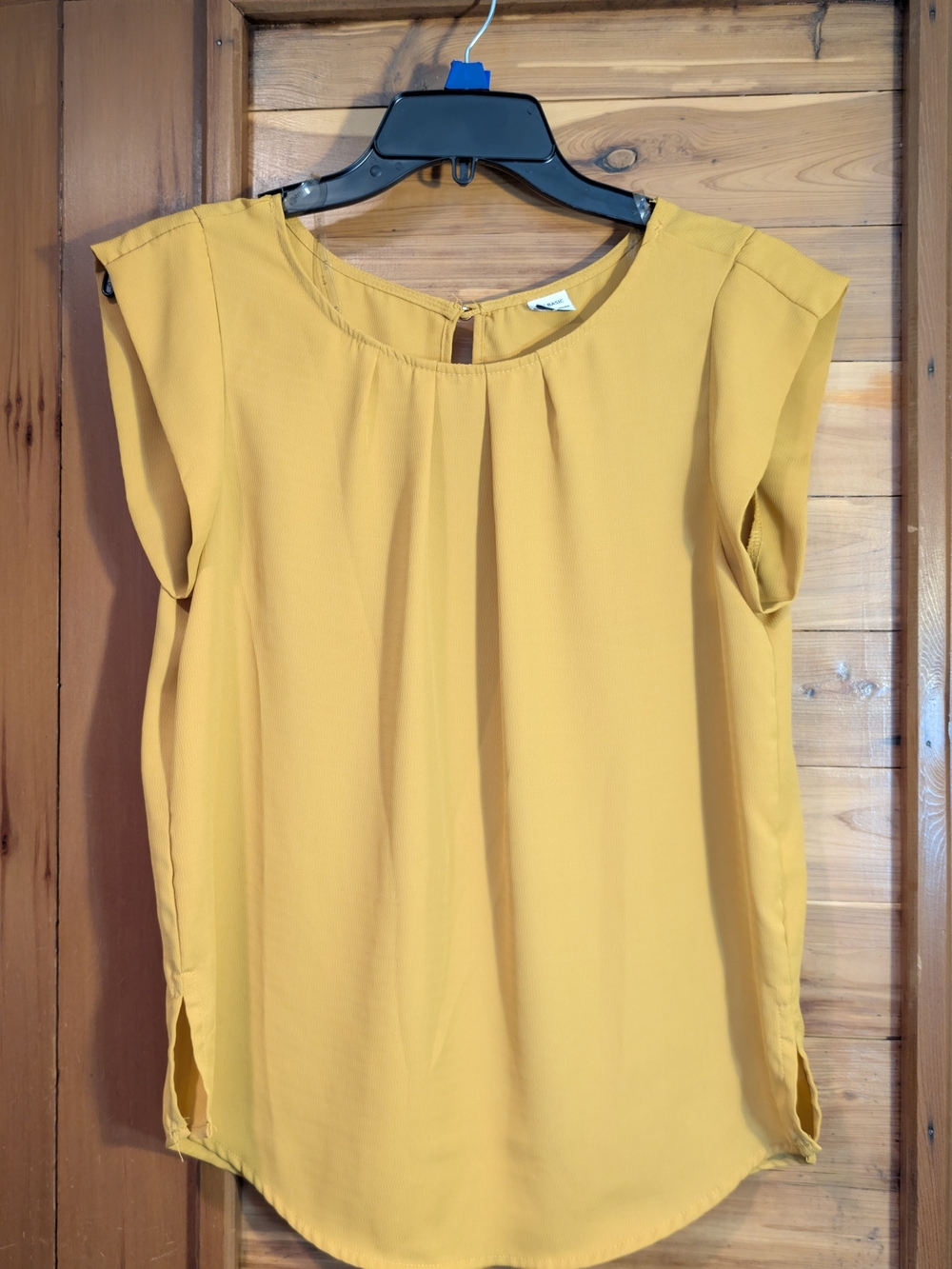 Iris Basic Mustard Cap-Sleeve Pleat Front Blouse